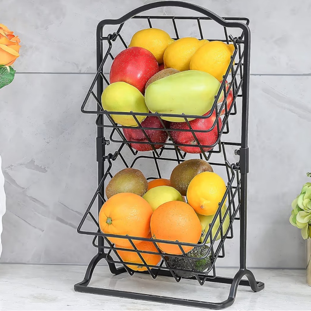 Black Metal Two-Tier Fruit Basket